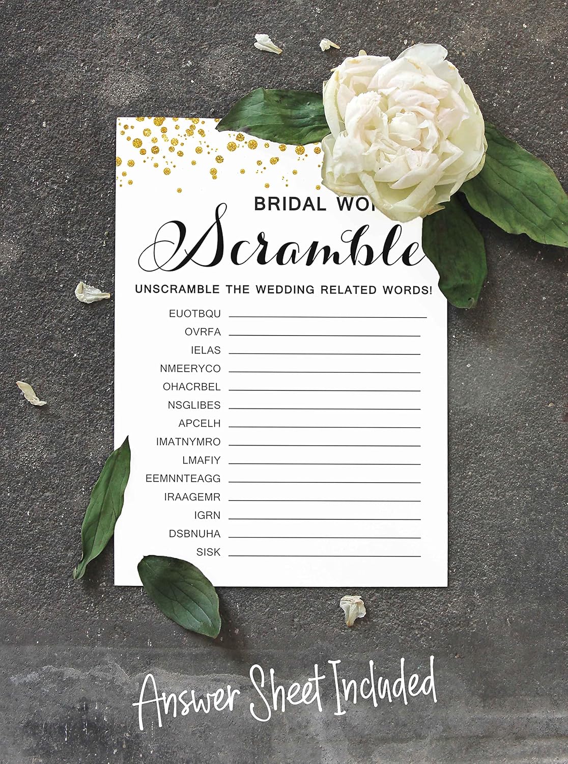 50-Pack Wedding Word Scramble Bridal Shower Game Cards