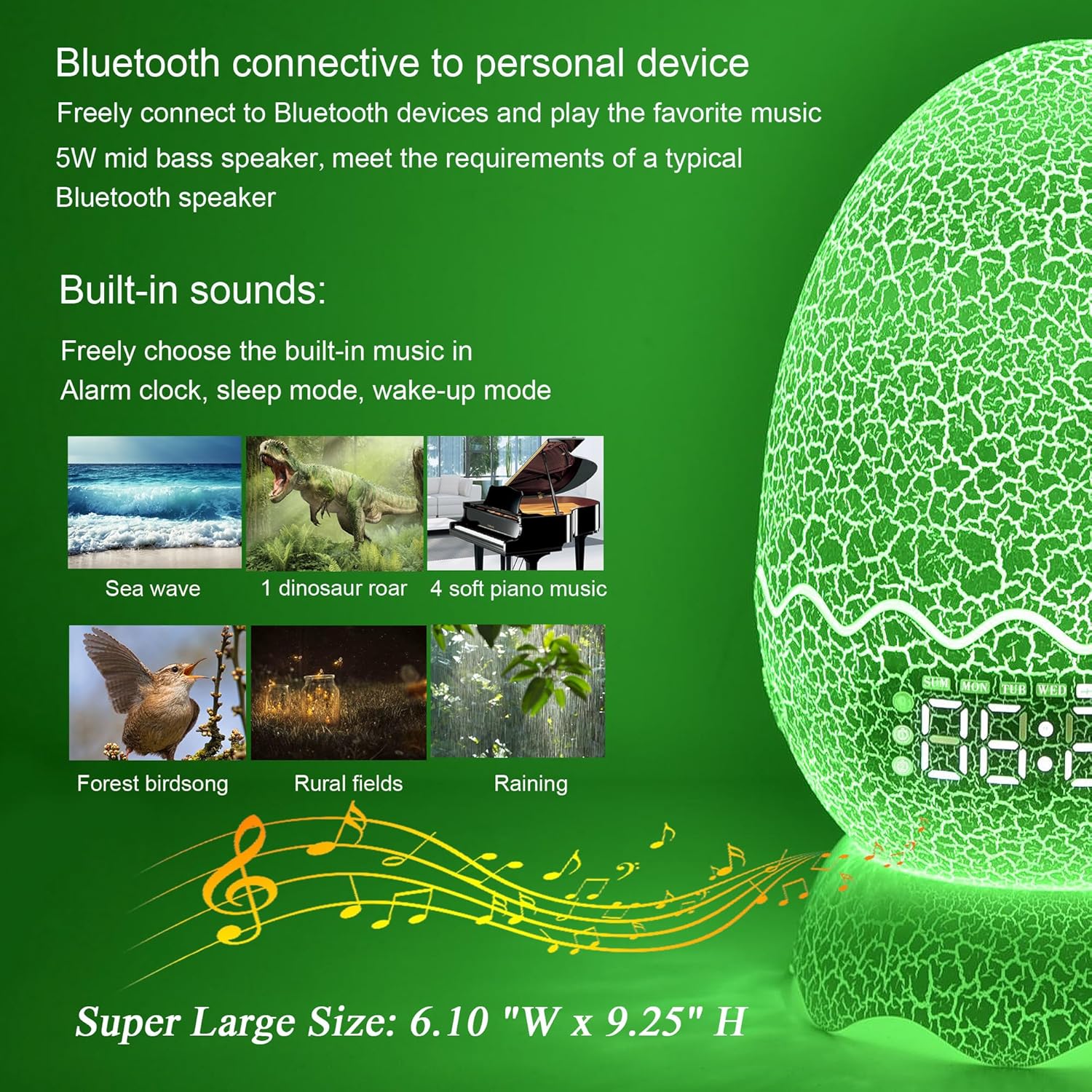 Unique Dragon Egg Digital Clock with Alarm and Bluetooth Speaker