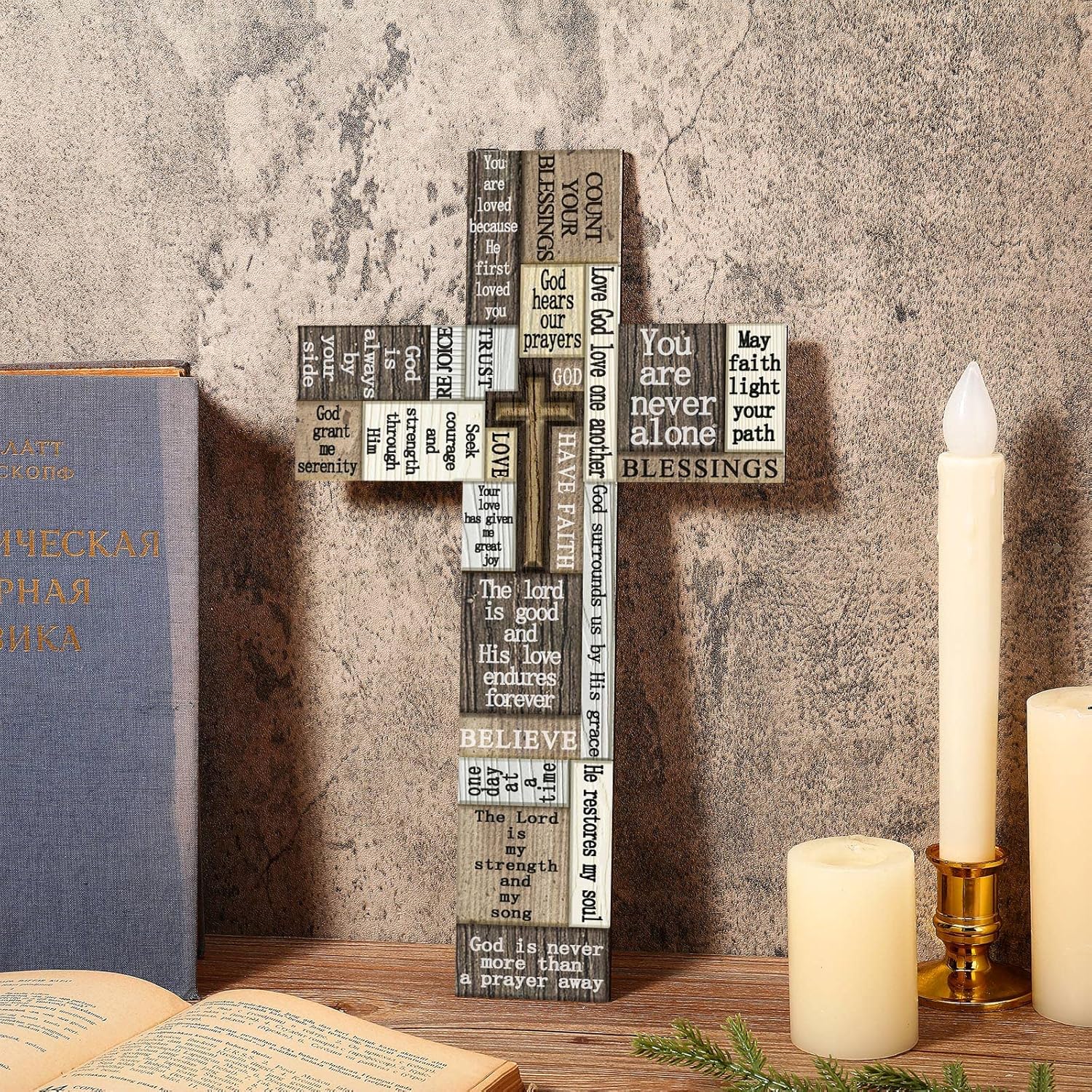 Blulu Wooden Cross Wall Sign with Inspirational Sayings