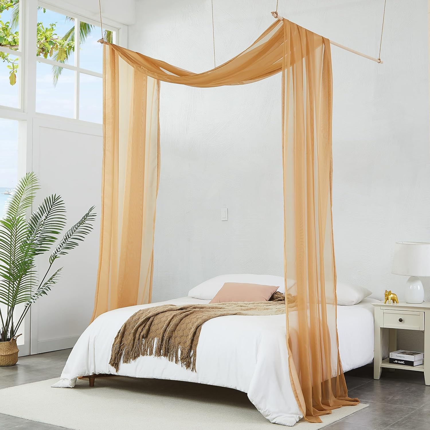 Warm Home Designs Extra Long Caramel Gold Sheer Window Scarf