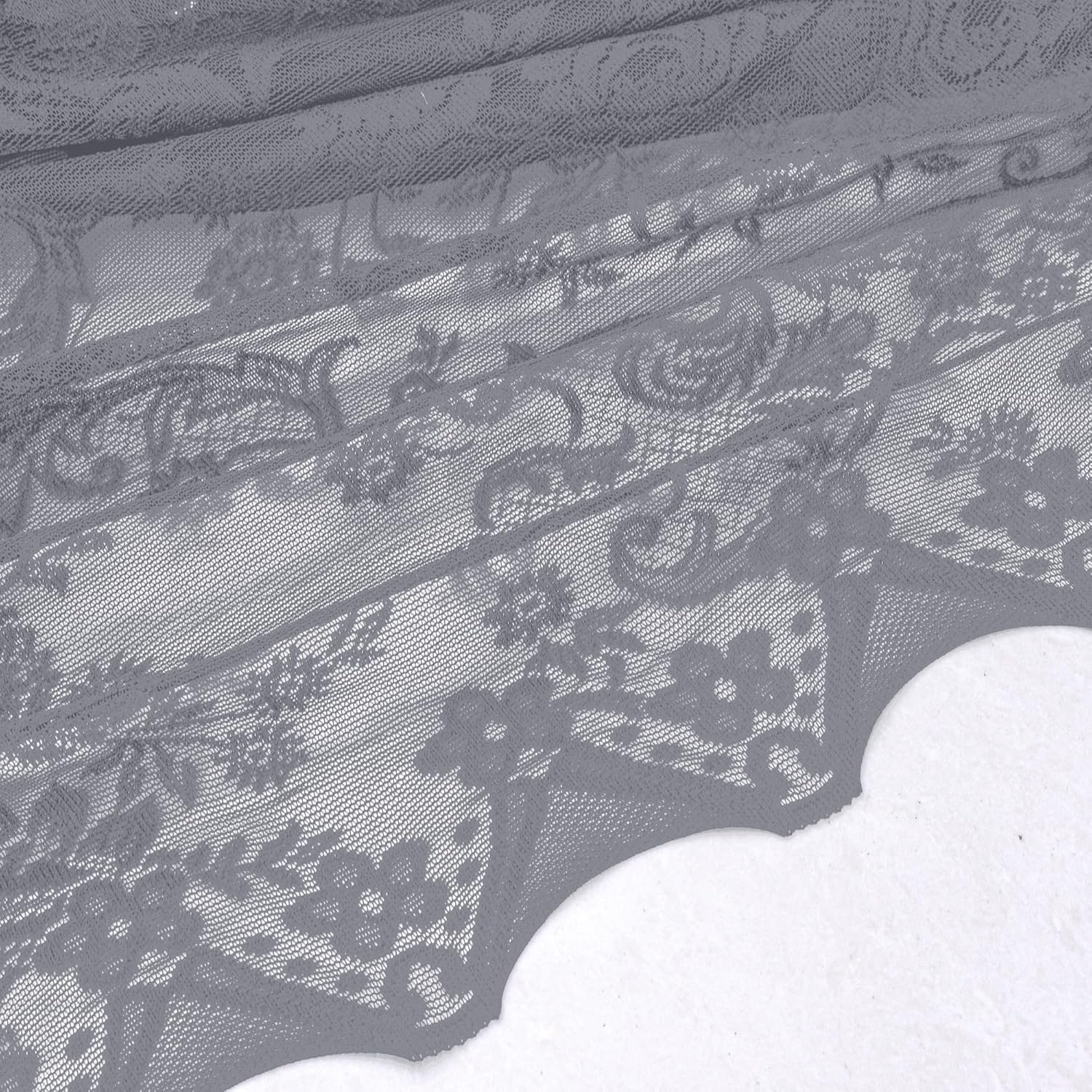 Elegant Grey Lace Valance with Bead Tassels 39x41