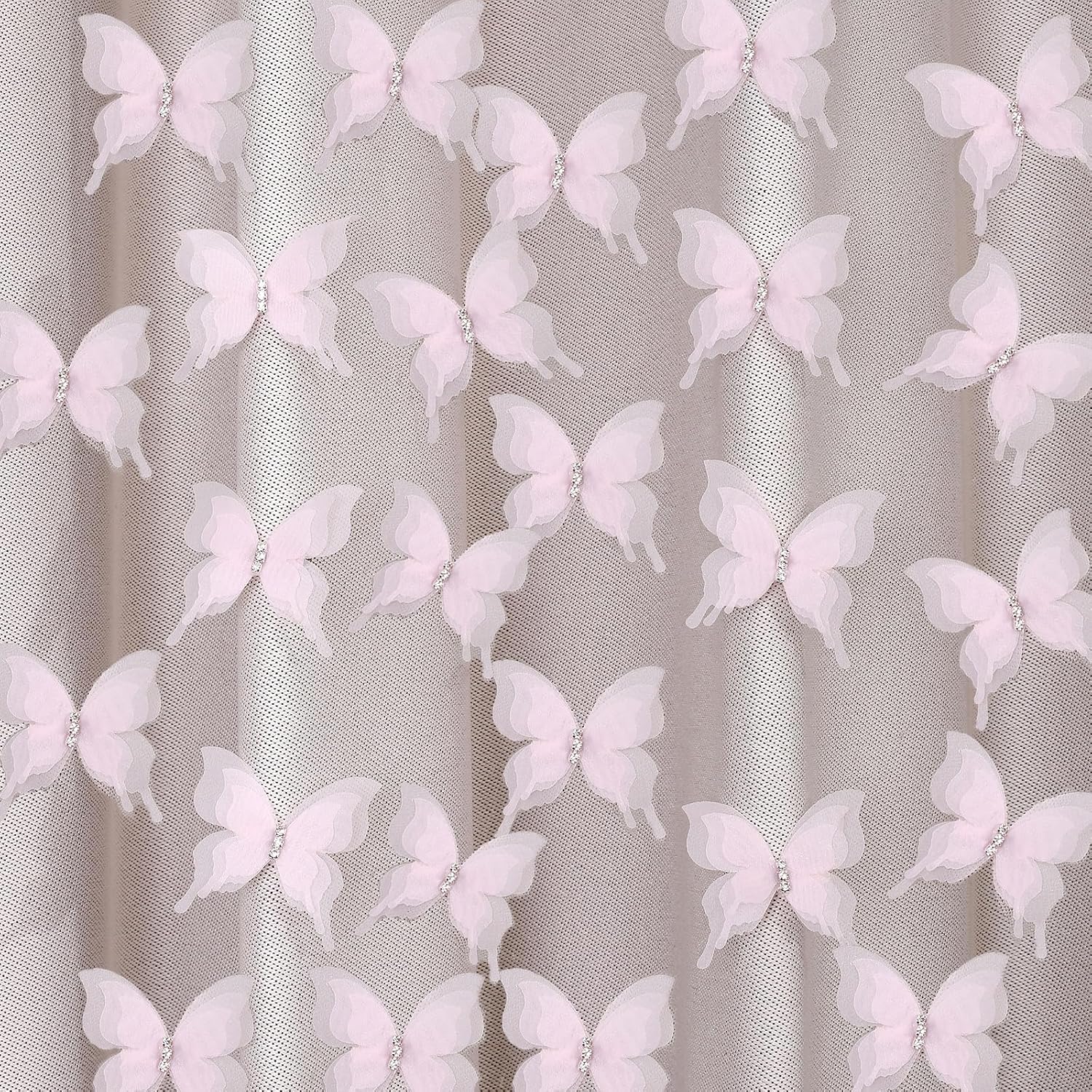 SUQ I OME 12pcs White Organza Pink Butterfly Curtain Decor