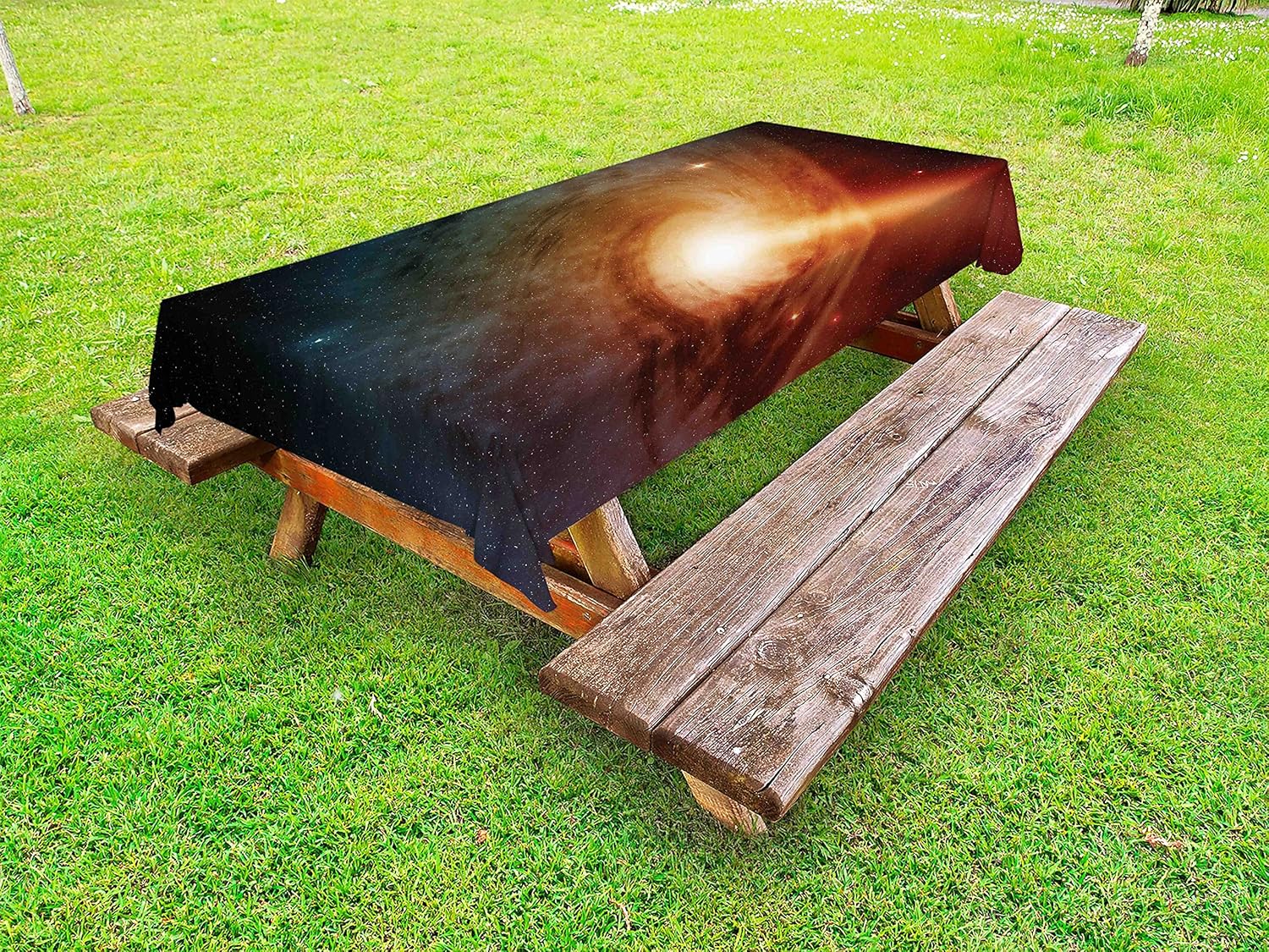 Lunarable Spiral Galaxy Tablecloth 58 X 120 Dark Orange Yellow