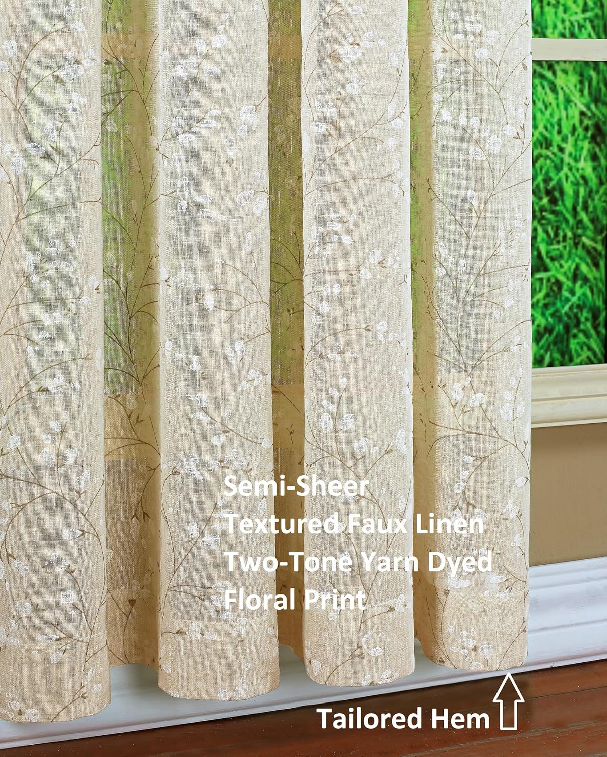 Todays Curtain Willow Faux Linen Print Swag 38 Inch Pair